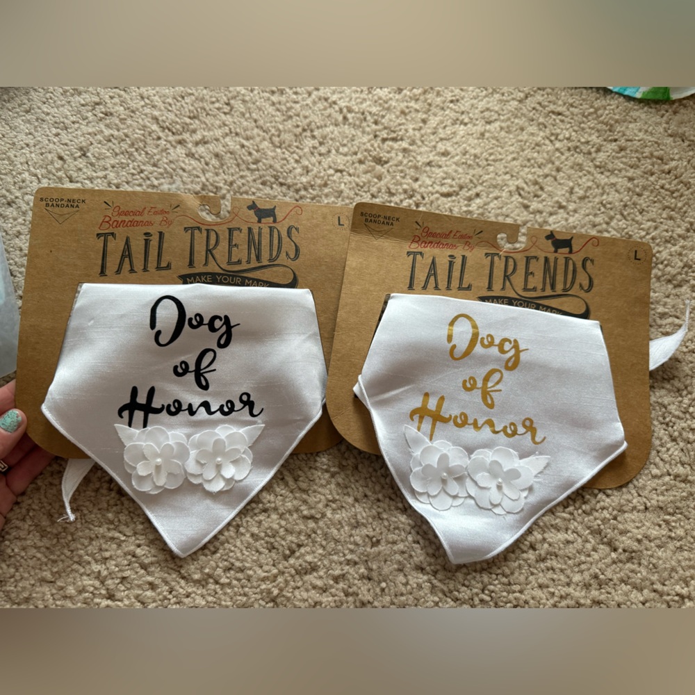 Two Large White ‘Dog of Honor’ Bridal Bandanas